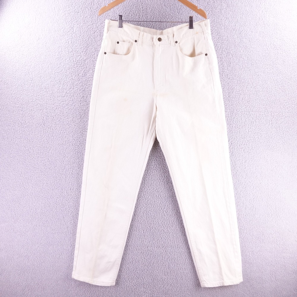 Vintage 70s Lee Riders High Waisted‎ White Denim Tapered Mom Jeans Size 16 USA